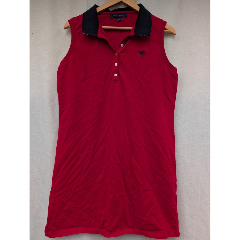 Tommy Hilfiger Tenniscore Polo Dress L‎ Red Sleeveless Preppy Country Club Mini